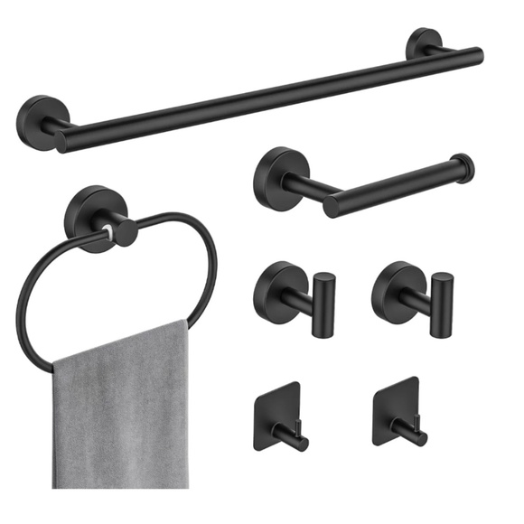 7 Pieces Bathroom Accessories Black - Picture 1 of 4